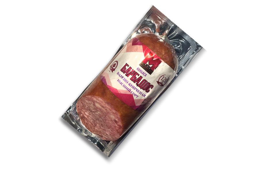 Изделие колбасное варено-копченое мясное. Колбаса "Барбадос"